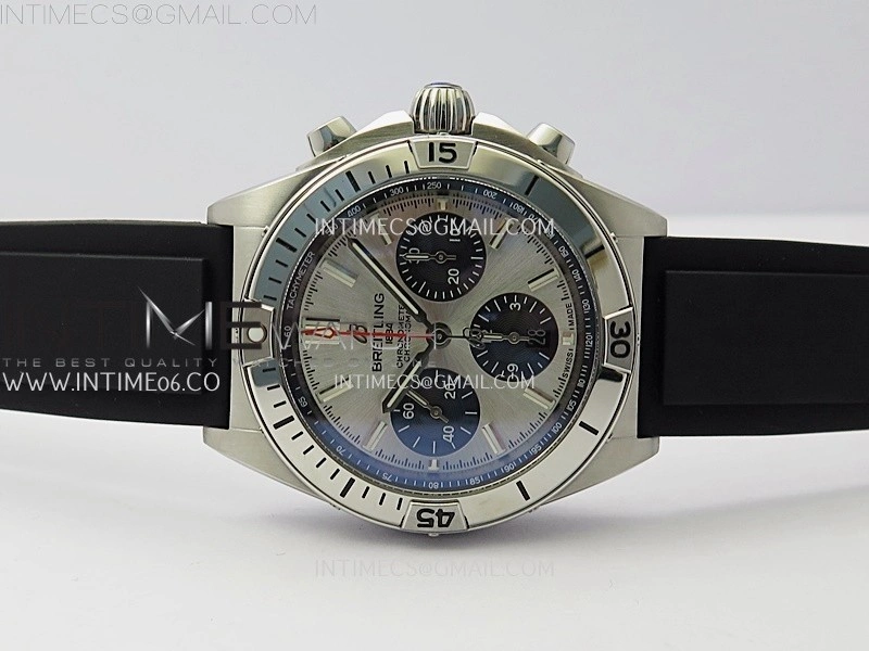 Chronomat B01 42mm SS TF 1:1 Best Edition Silver Dial on Black Rubber Strap A7750