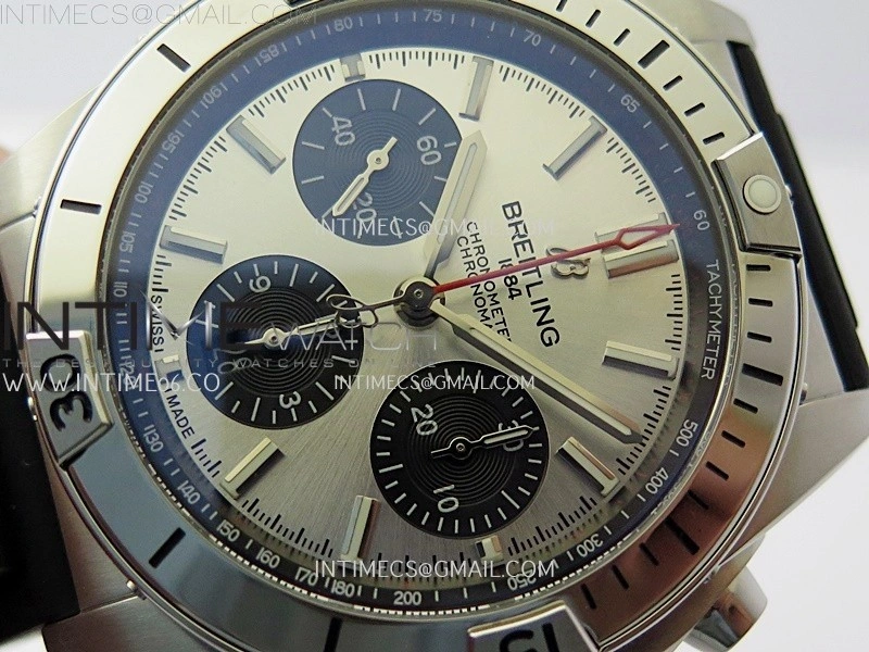 Chronomat B01 42mm SS TF 1:1 Best Edition Silver Dial on Black Rubber Strap A7750