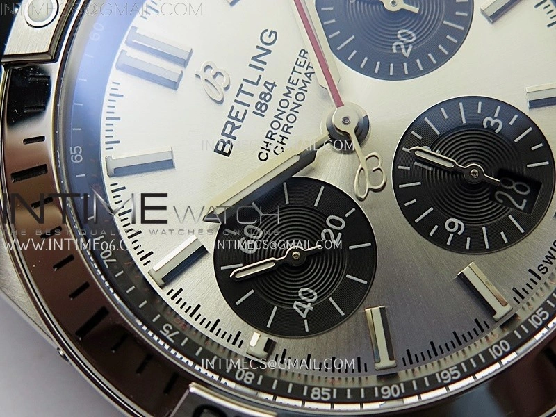 Chronomat B01 42mm SS TF 1:1 Best Edition Silver Dial on Black Rubber Strap A7750