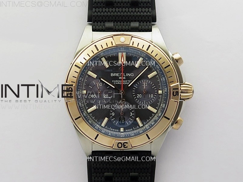 Chronomat B01 42mm SS RG TF 1:1 Best Edition Blue Dial on Black Rubber Strap A7750