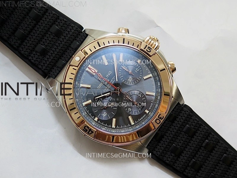 Chronomat B01 42mm SS RG TF 1:1 Best Edition Blue Dial on Black Rubber Strap A7750