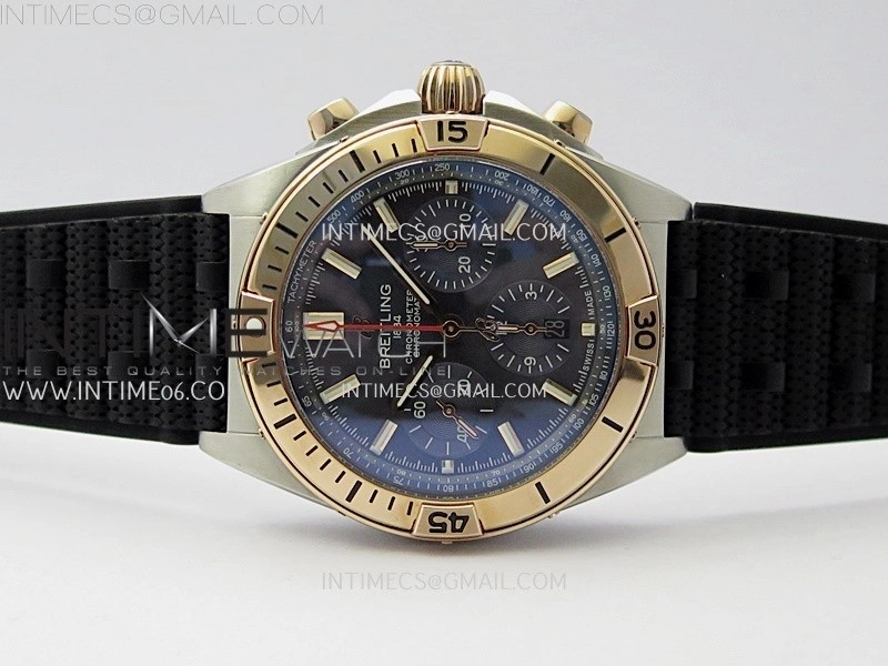 Chronomat B01 42mm SS RG TF 1:1 Best Edition Blue Dial on Black Rubber Strap A7750