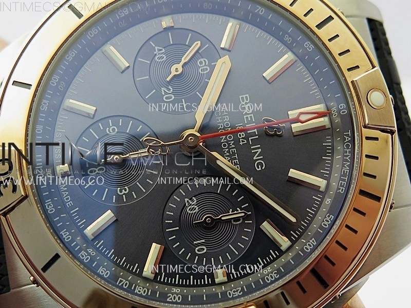Chronomat B01 42mm SS RG TF 1:1 Best Edition Blue Dial on Black Rubber Strap A7750