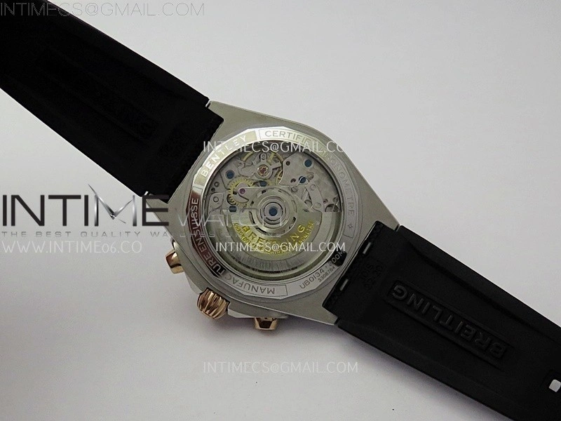 Chronomat B01 42mm SS RG TF 1:1 Best Edition Blue Dial on Black Rubber Strap A7750