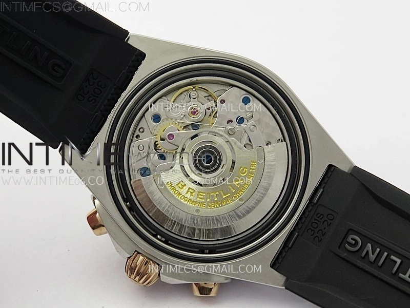 Chronomat B01 42mm SS RG TF 1:1 Best Edition Blue Dial on Black Rubber Strap A7750