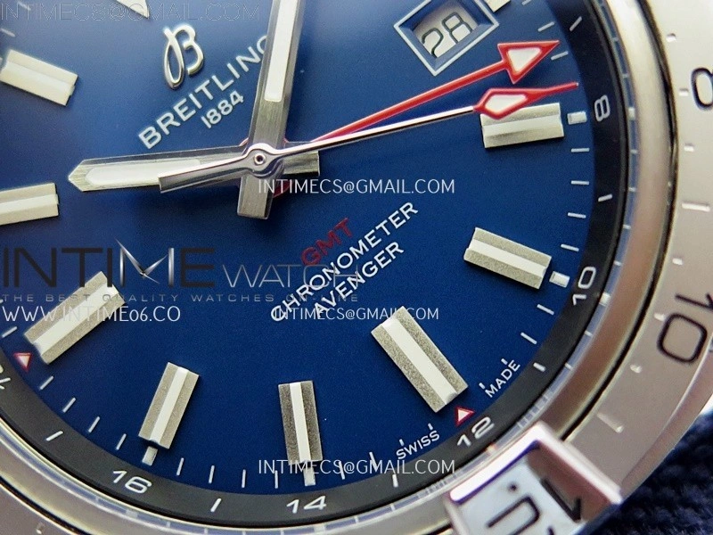 Avenger Chronometer 42mm GMT SS BLSF 1:1 Best Version Blue Dial On Blue Nylon Strap A2836
