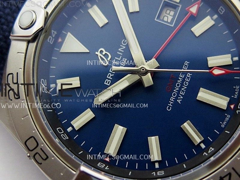 Avenger Chronometer 42mm GMT SS BLSF 1:1 Best Version Blue Dial On Blue Nylon Strap A2836
