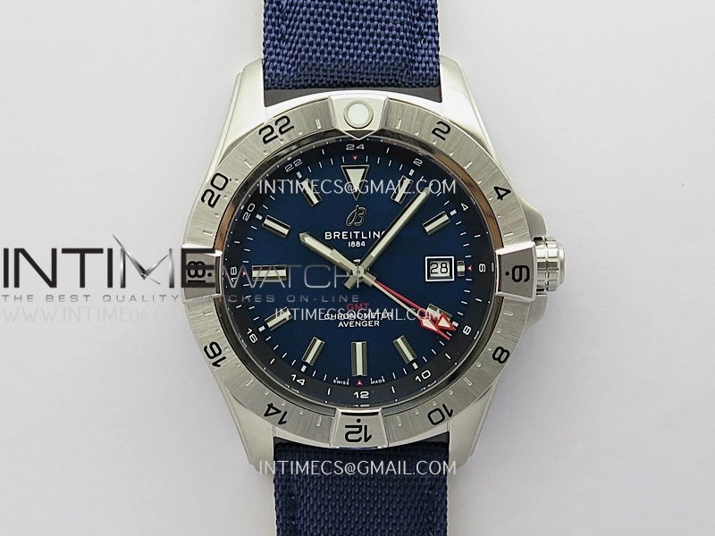 Avenger Chronometer 45mm GMT SS B50F 1:1 Best Edition Blue Dial On Blue Nylon Strap A2824