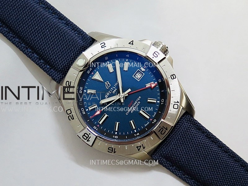 Avenger Chronometer 45mm GMT SS B50F 1:1 Best Edition Blue Dial On Blue Nylon Strap A2824