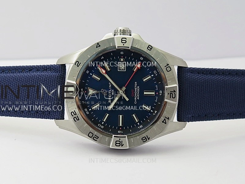 Avenger Chronometer 45mm GMT SS B50F 1:1 Best Edition Blue Dial On Blue Nylon Strap A2824