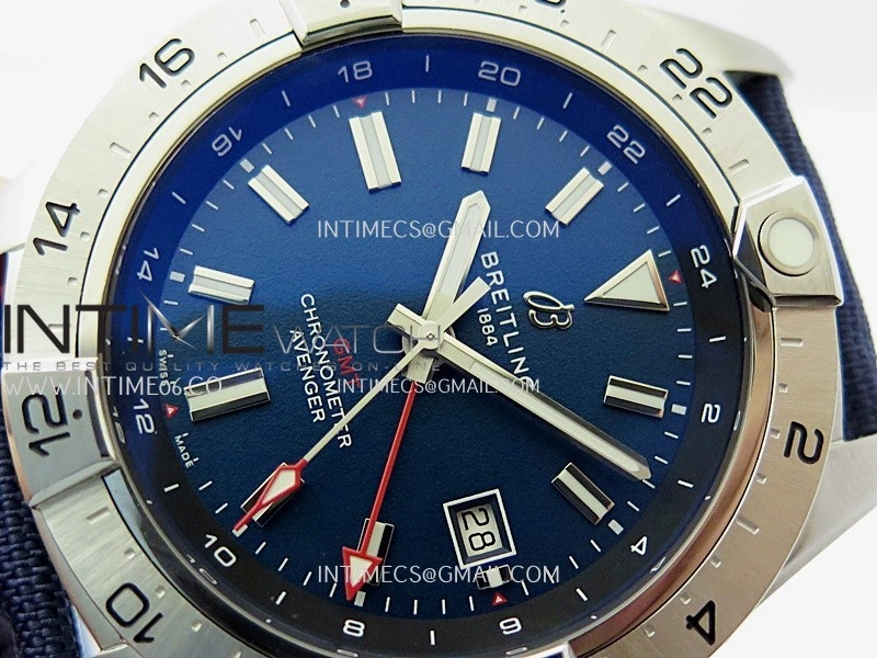 Avenger Chronometer 45mm GMT SS B50F 1:1 Best Edition Blue Dial On Blue Nylon Strap A2824