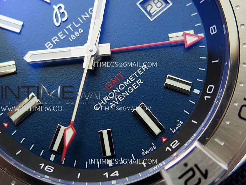 Avenger Chronometer 45mm GMT SS B50F 1:1 Best Edition Blue Dial On Blue Nylon Strap A2824