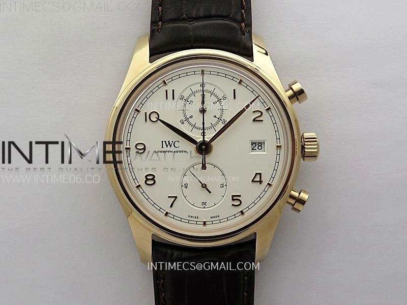 Portugieser Chrono Classic 42 IW3904 RG AZF 1:1 Best Edition White dial on Brown Leather Strap A7750