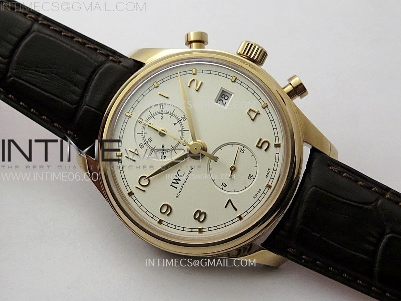 Portugieser Chrono Classic 42 IW3904 RG AZF 1:1 Best Edition White dial on Brown Leather Strap A7750