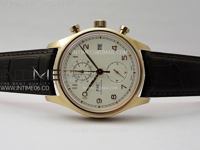 Portugieser Chrono Classic 42 IW3904 RG AZF 1:1 Best Edition White dial on Brown Leather Strap A7750