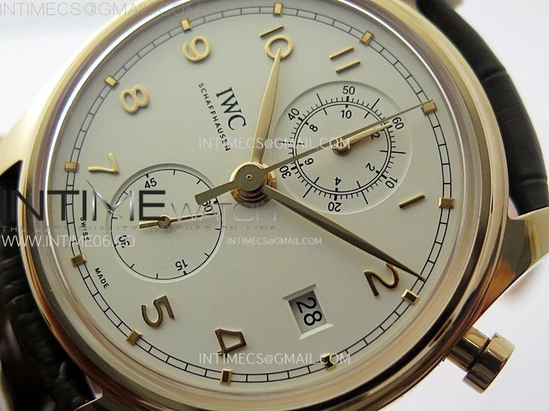 Portugieser Chrono Classic 42 IW3904 RG AZF 1:1 Best Edition White dial on Brown Leather Strap A7750