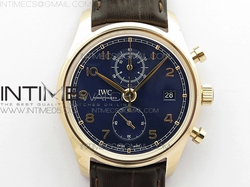 Portugieser Chrono Classic 42 IW390406 RG ZF 1:1 Best Edition Blue dial on Brown Leather Strap A7750