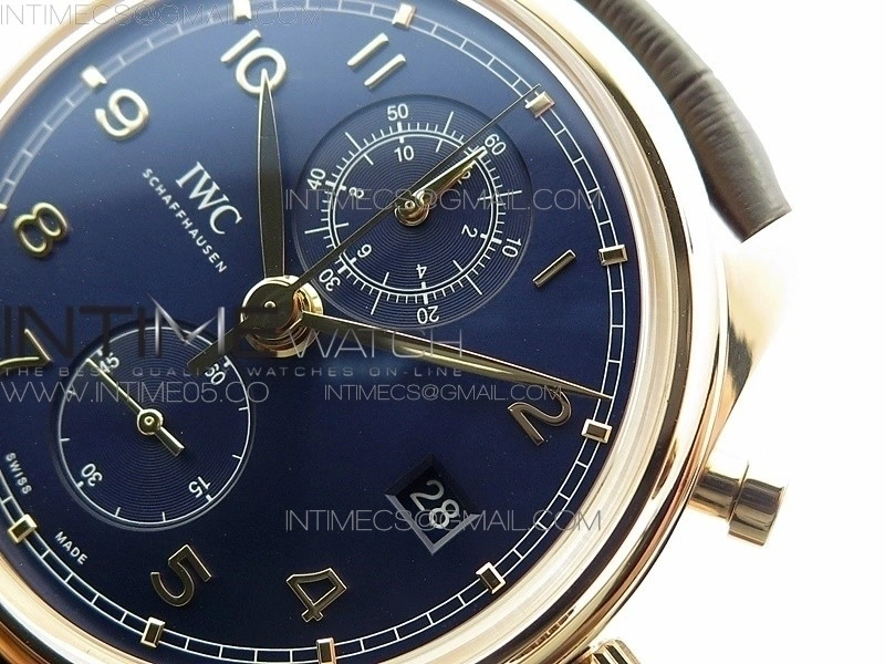 Portugieser Chrono Classic 42 IW390406 RG ZF 1:1 Best Edition Blue dial on Brown Leather Strap A7750