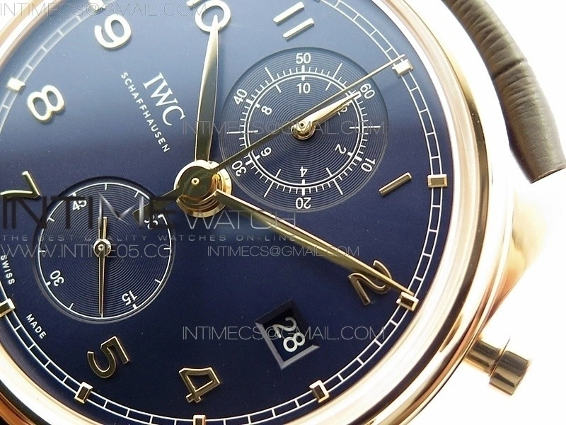 Portugieser Chrono Classic 42 IW390406 RG ZF 1:1 Best Edition Blue dial on Brown Leather Strap A7750