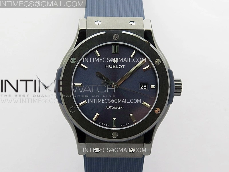 Classic Fusion 42mm Ceramic JJZF 1:1 Best Edition Blue Dial On Blue Rubber Strap