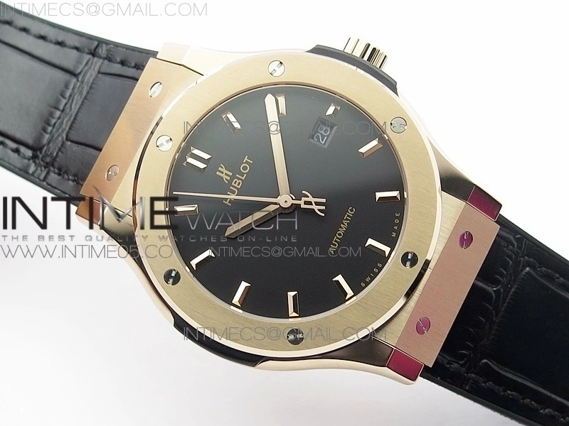 Classic Fusion 42mm RG B50F Black Dial On Black Gummy Strap A2892