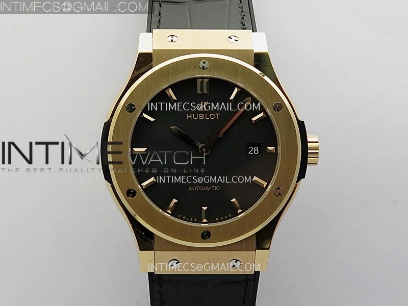 Classic Fusion 42mm RG JJZF 1:1 Best Edition Black Dial On Black Gummy Strap