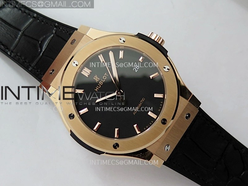 Classic Fusion 42mm RG JJZF 1:1 Best Edition Black Dial On Black Gummy Strap