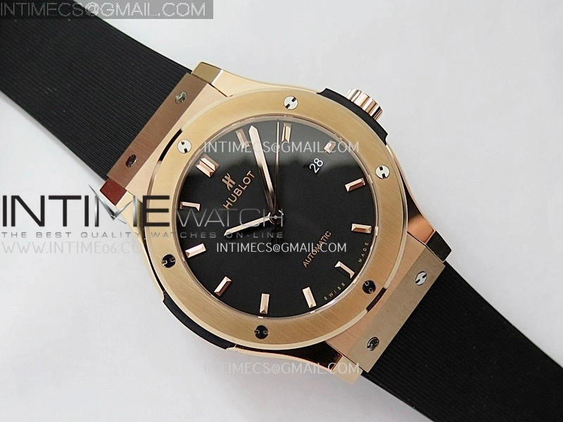 Classic Fusion 42mm RG JJZF 1:1 Best Edition Black Dial On Black Rubber Strap