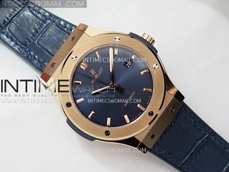 Classic Fusion 42mm RG JJZF 1:1 Best Edition Blue Dial On Blue Gummy Strap