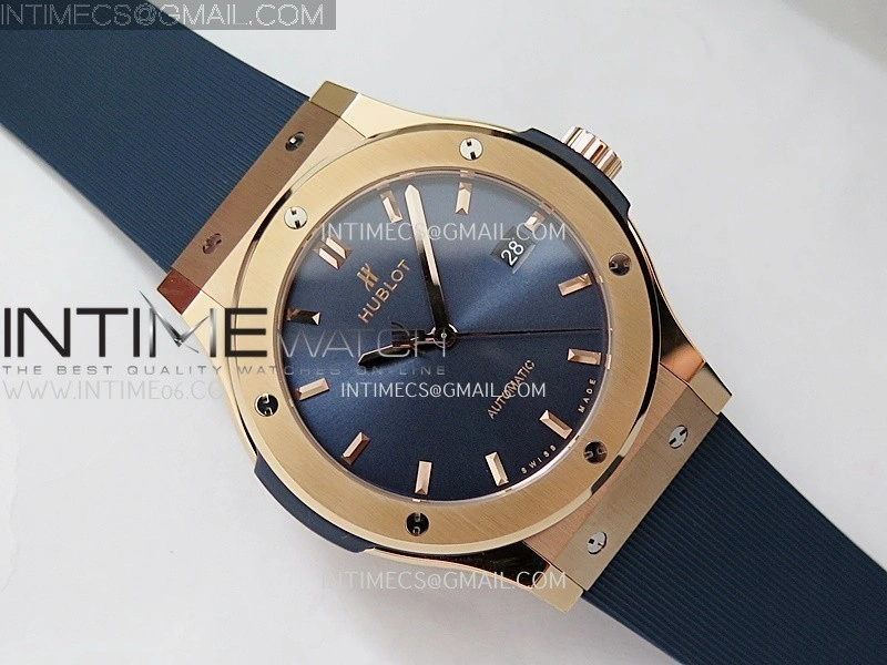 Classic Fusion 42mm RG JJZF 1:1 Best Edition Blue Dial On Blue Rubber Strap