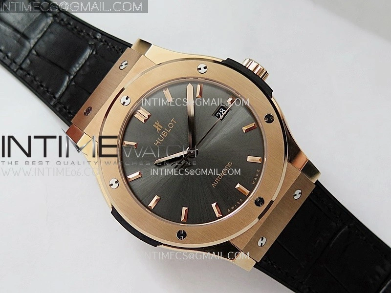 Classic Fusion 42mm RG JJZF 1:1 Best Edition Gray Dial On Black Gummy Strap