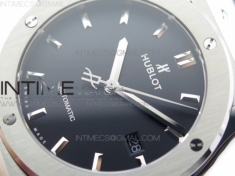 Classic Fusion 42mm SS B50F Black Dial On Black Gummy Strap A2892