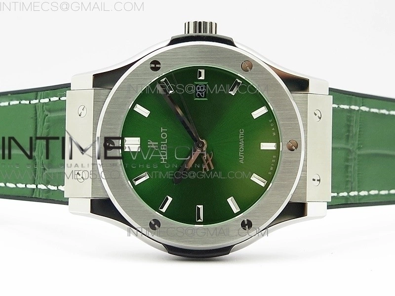 Classic Fusion 42mm SS B50F Green Dial On Green Gummy Strap A2892