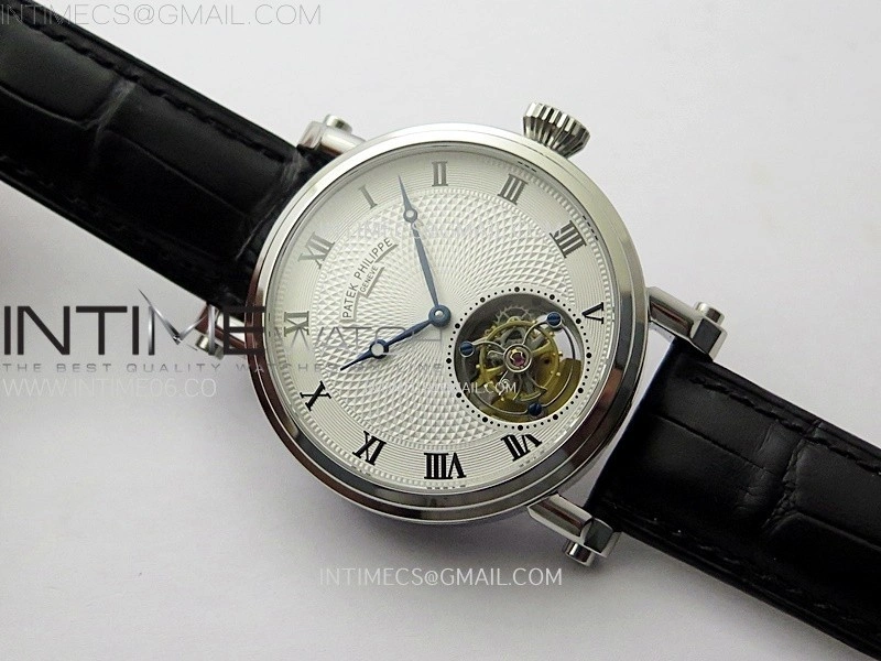 Classic Tourbillon SS AXF White Textured Dial On Black Leather Strap EQ5210
