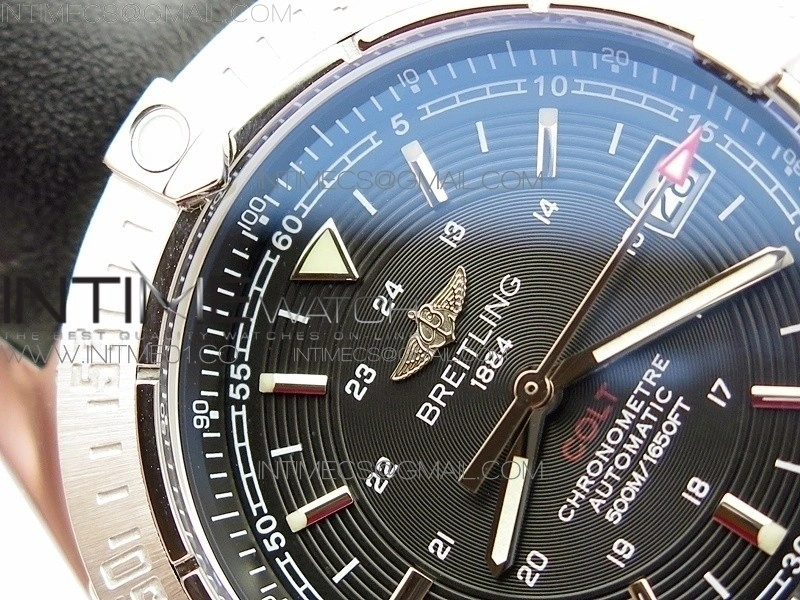 Colt Automatic 44mm SS Black Textured Dial on Black Leather Strap A2824