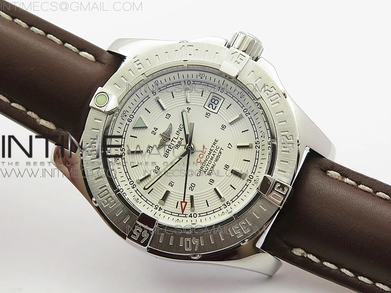 Colt Automatic 44mm SS White Textured Dial on Brown Leather Strap A2824