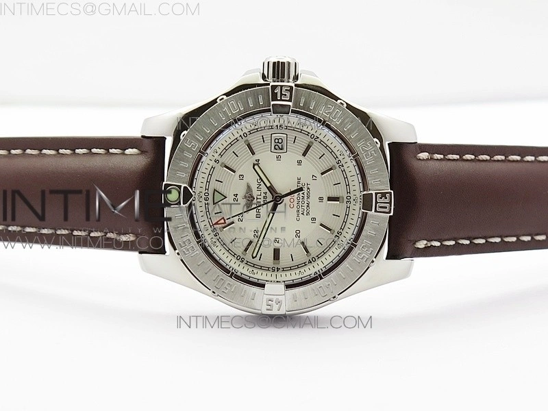 Colt Automatic 44mm SS White Textured Dial on Brown Leather Strap A2824