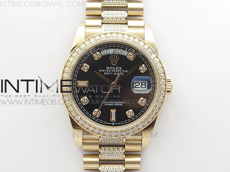 Day-Date 36 128235 RG Crystal BP Best Edition Black Crystal Marker Dial on RG President Bracelet A2836