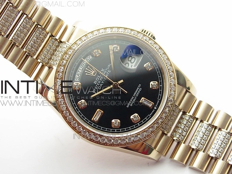 Day-Date 36 128235 RG Crystal BP Best Edition Black Crystal Marker Dial on RG President Bracelet A2836