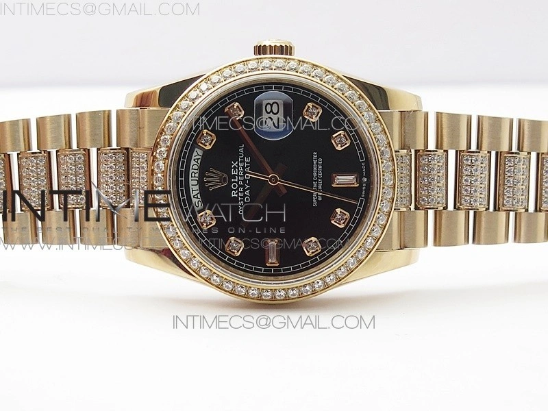 Day-Date 36 128235 RG Crystal BP Best Edition Black Crystal Marker Dial on RG President Bracelet A2836