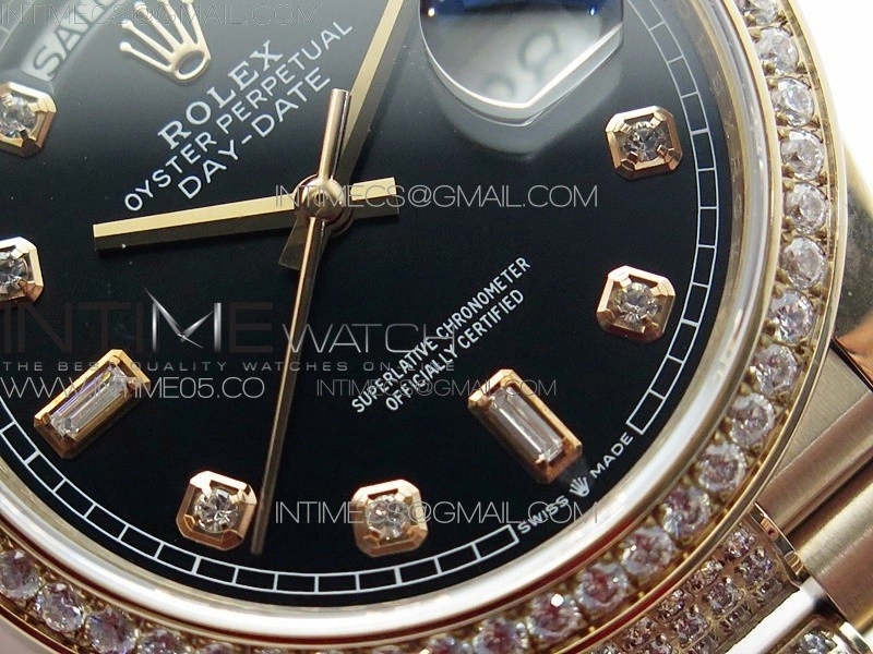 Day-Date 36 128235 RG Crystal BP Best Edition Black Crystal Marker Dial on RG President Bracelet A2836