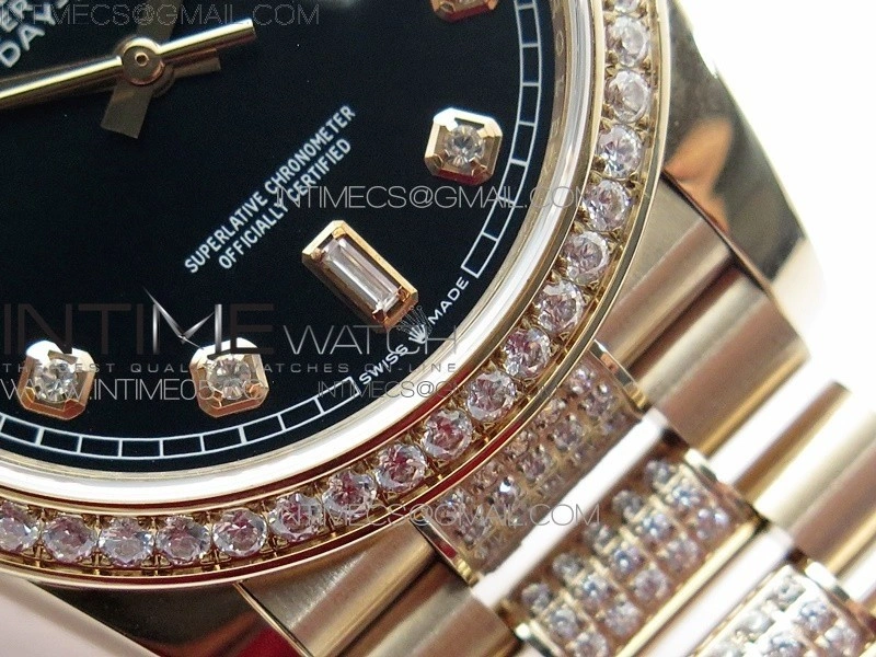 Day-Date 36 128235 RG Crystal BP Best Edition Black Crystal Marker Dial on RG President Bracelet A2836