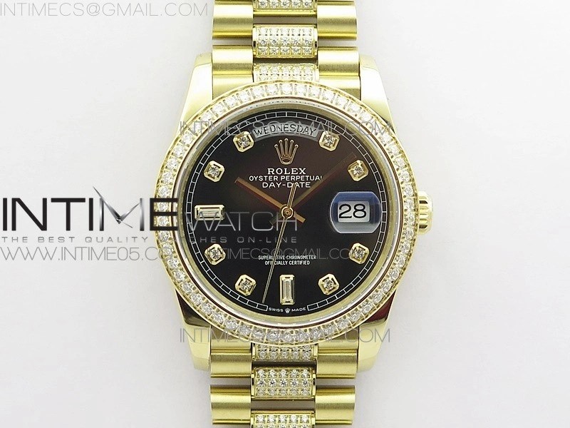 Day-Date 36 128235 YG Crystal BP Best Edition Black Crystal Marker Dial on YG President Bracelet A2836