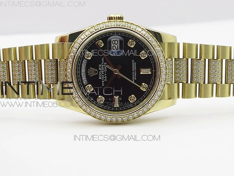 Day-Date 36 128235 YG Crystal BP Best Edition Black Crystal Marker Dial on YG President Bracelet A2836