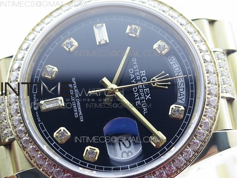 Day-Date 36 128235 YG Crystal BP Best Edition Black Crystal Marker Dial on YG President Bracelet A2836