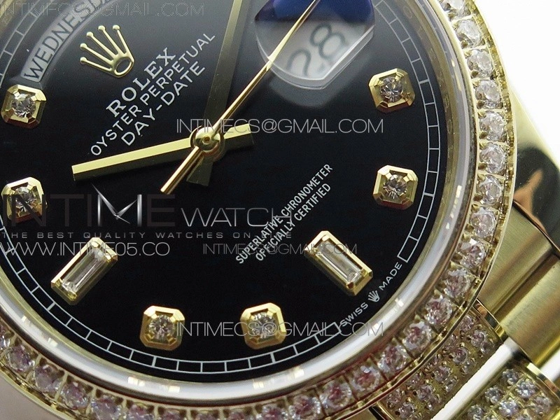 Day-Date 36 128235 YG Crystal BP Best Edition Black Crystal Marker Dial on YG President Bracelet A2836