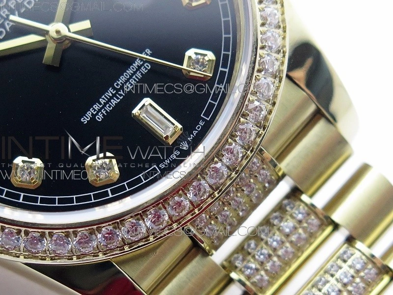 Day-Date 36 128235 YG Crystal BP Best Edition Black Crystal Marker Dial on YG President Bracelet A2836