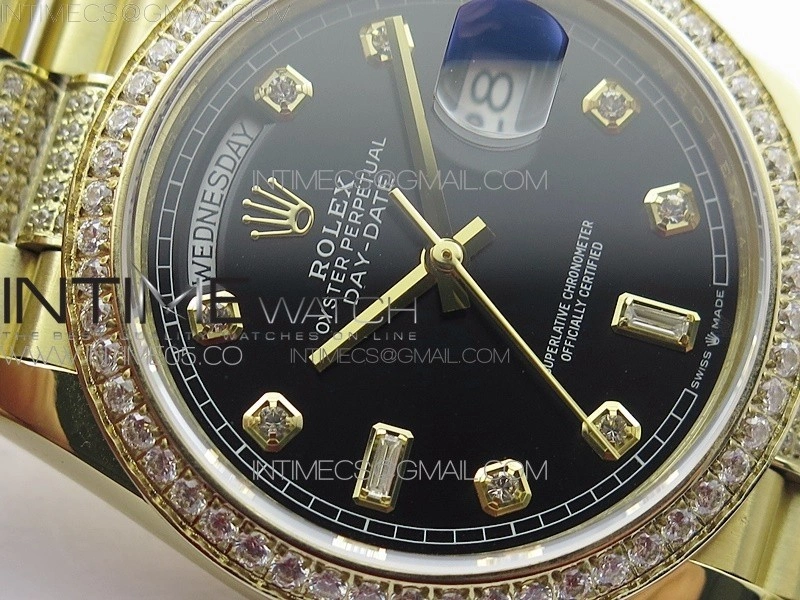 Day-Date 36 128235 YG Crystal BP Best Edition Black Crystal Marker Dial on YG President Bracelet A2836