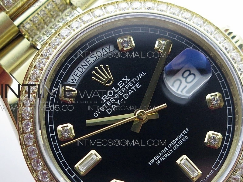 Day-Date 36 128235 YG Crystal BP Best Edition Black Crystal Marker Dial on YG President Bracelet A2836