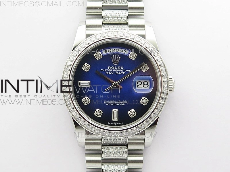 Day-Date 36 128239 SS Crystal BP Best Edition Blue Crystal Markers Dial on SS President Bracelet A2836